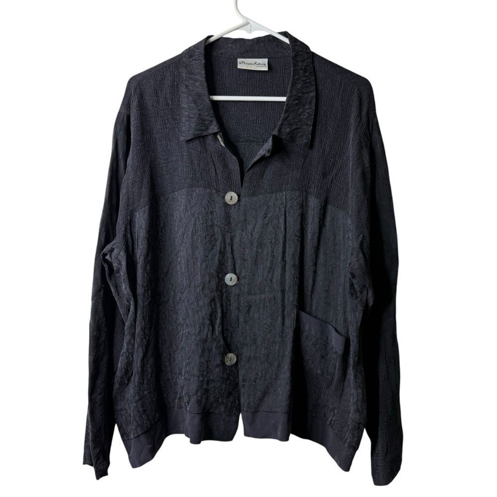 Chicos Private Edition Black Patchwork Lagenlook Button Collared Blouse 3
